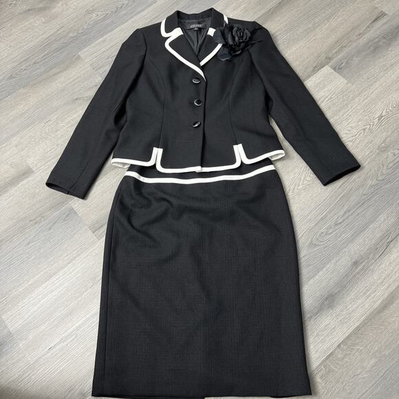 Kasper Two Piece Jacket/skirt Sz 10 Fully Lined Suit Black White Trim. Classy - Picture 1 of 7